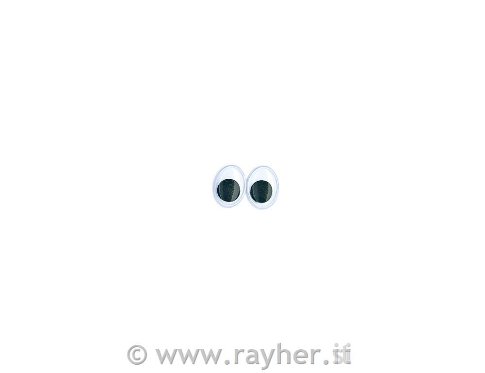 Occhi in plast. pupilla mov.da incol.busta 10 pz, ovale, nero/biancoo 10 mm