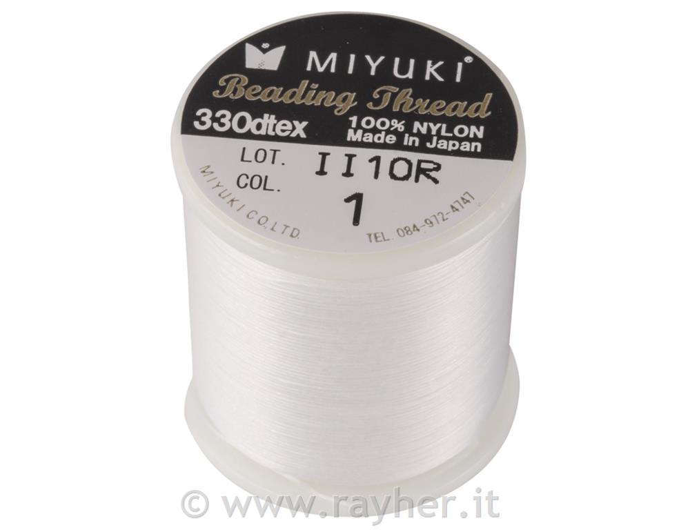 Filo infilaperle p.rocailles-Delica0,27 mm, rocchetto 50m,busta 1 rocchettobianco neve