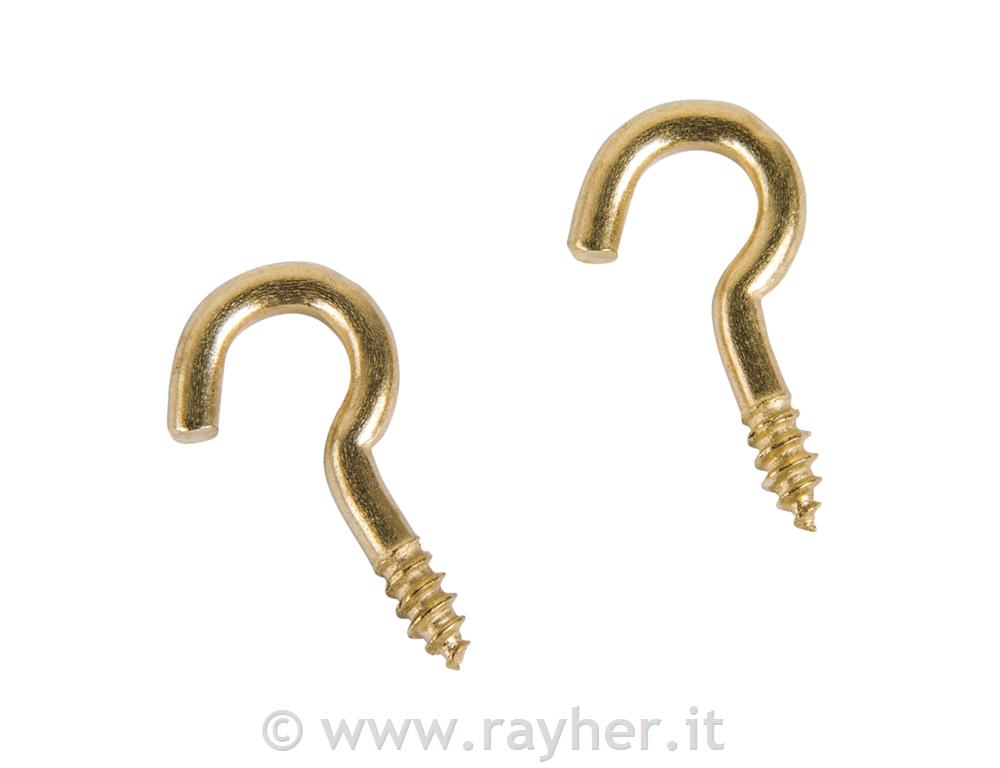 Screw-hook, bent, brass, 15 mm, tab-bag