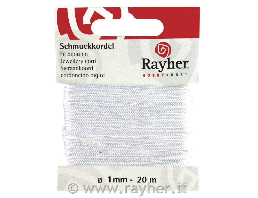Jewellery cord, white, o 1 mm, tab-card