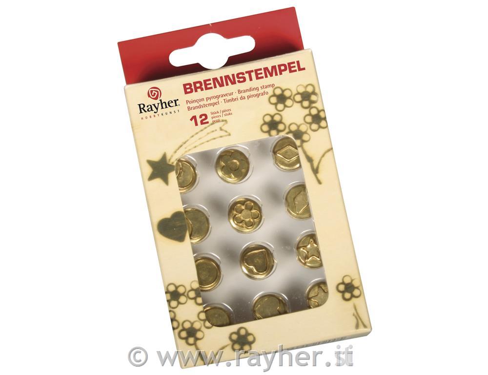 Timbri da pirografoassort. fiore/luna/cuore...box blis. 12p