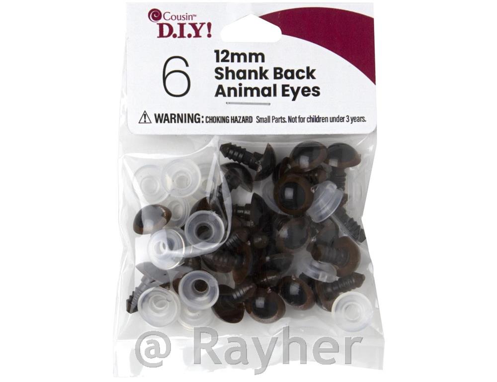 Occhi di plastica per animali 12 mm, 6pz