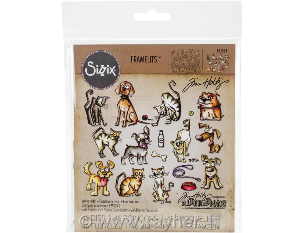 SIZZIX FRAMELITS,MINI CATS&DOGS, TIM HOLTZ, SET 45