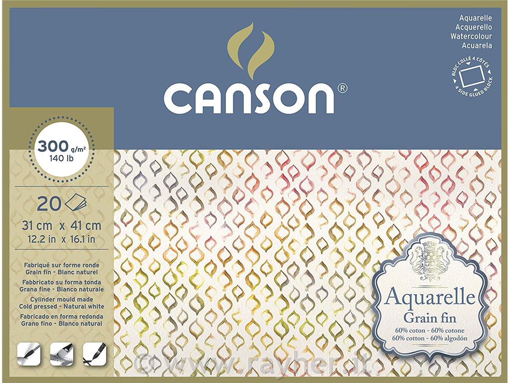 Blok akvarelni Aquarelle Canson 31x41 cm 300 g, 20 listni, Cold Pressed