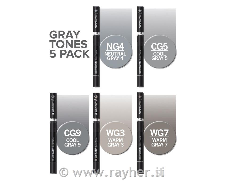 Flomastri Chameleon set 5, Sivi toni