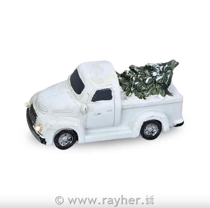 Zasnežen pol-tovornjak s smreko, bel, z LED lučko