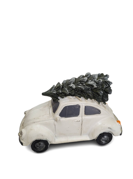 Auto innevata con abete rosso e luce LED