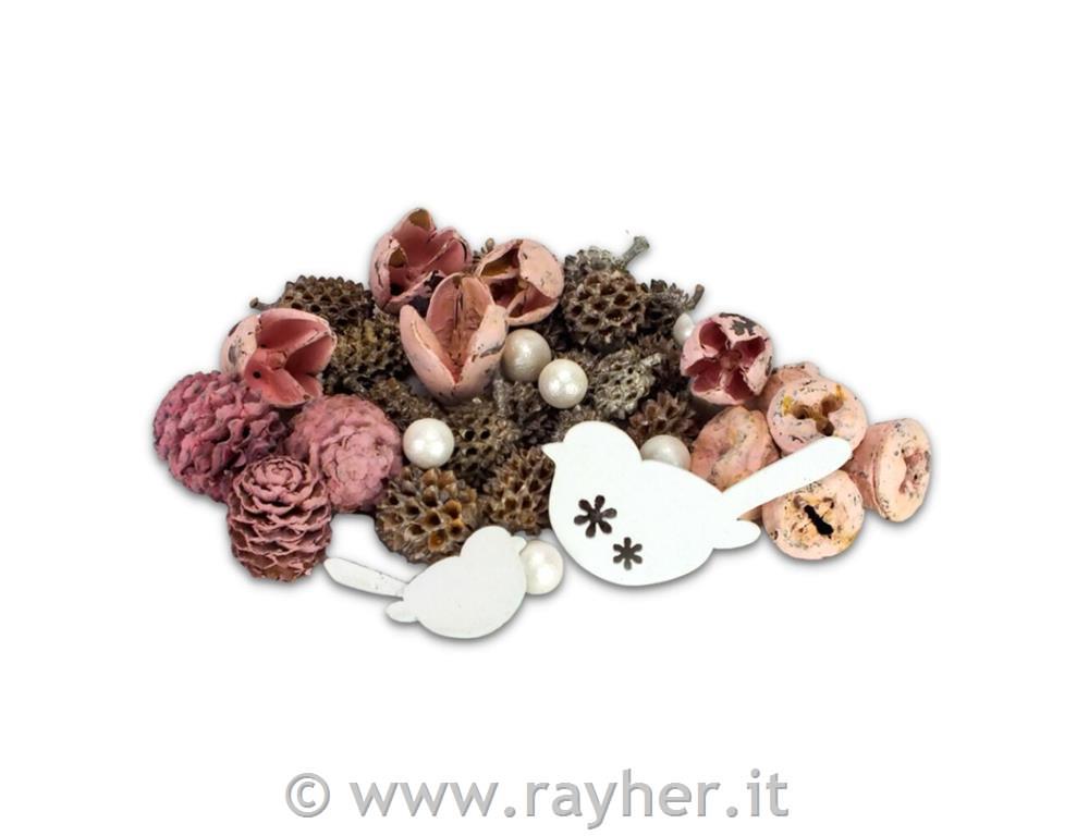 Decorazione naturale, rosa con uccelino