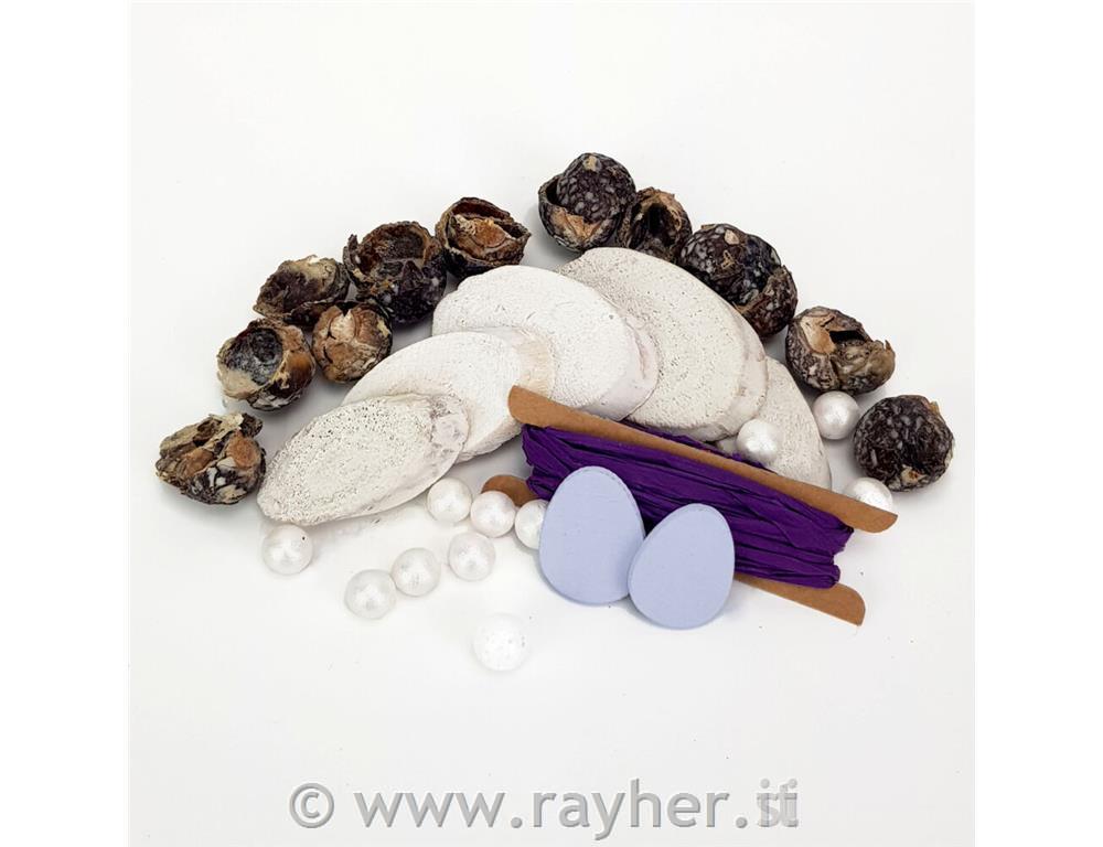 Dekoracija natur, belo vijolična s pirhi