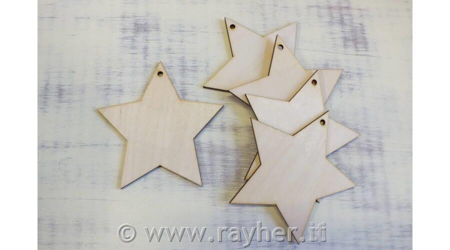 Decor in legno, stelle, 10cm, set 5