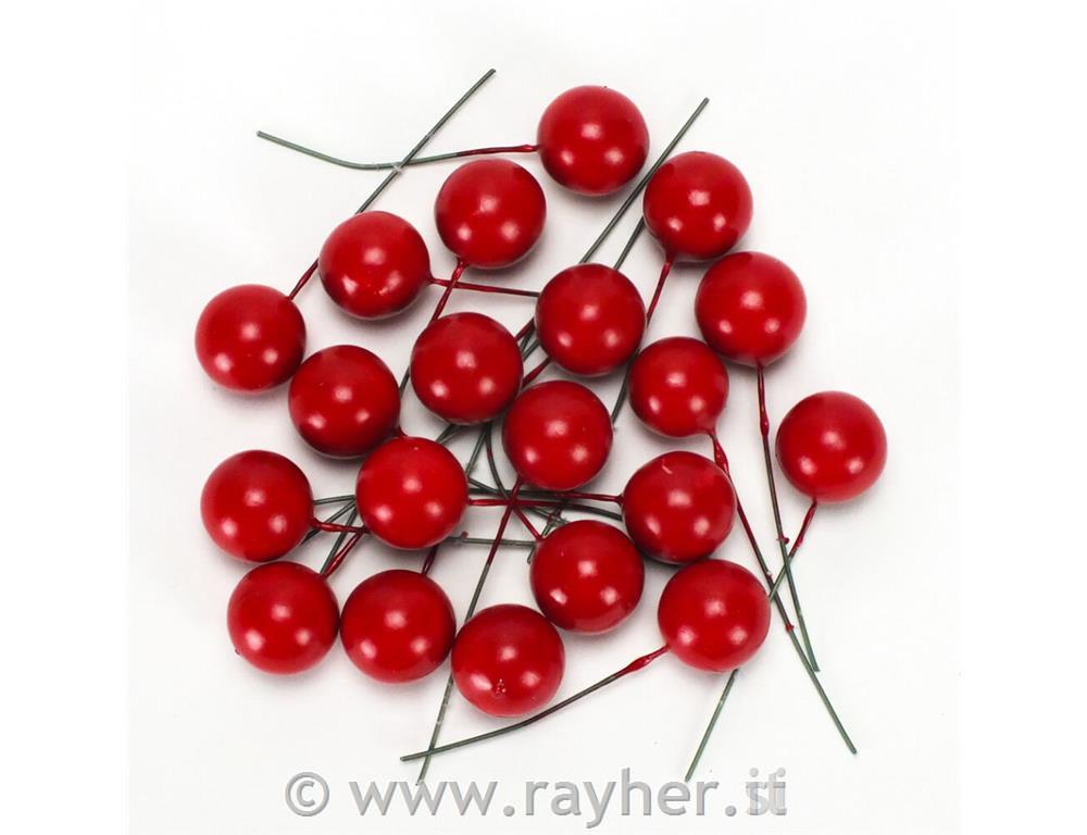 Bunkice na žici, rdeče, 2cm, set 20