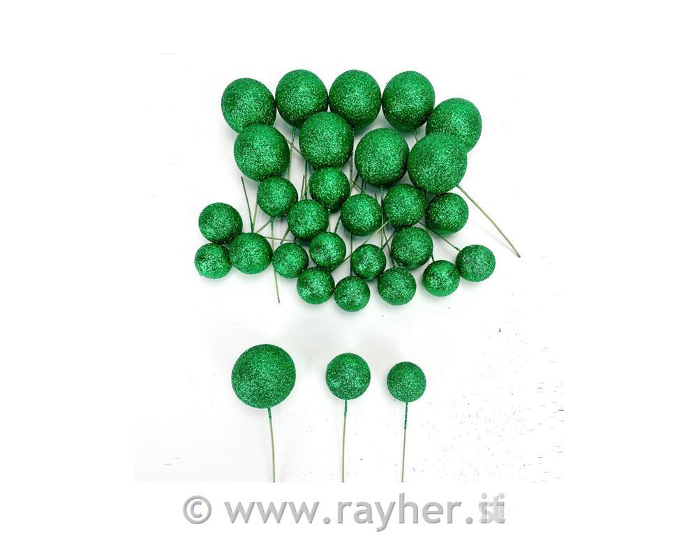 Bunkice na žici, zelene z bleščicami, set 30