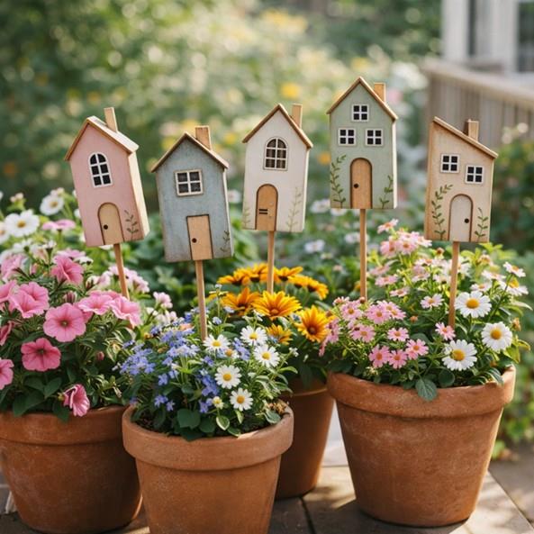 Leseni okraski, Hiške, set 5