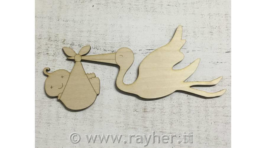 Lesen okras, Štorklja z dojenčkom, 21cm