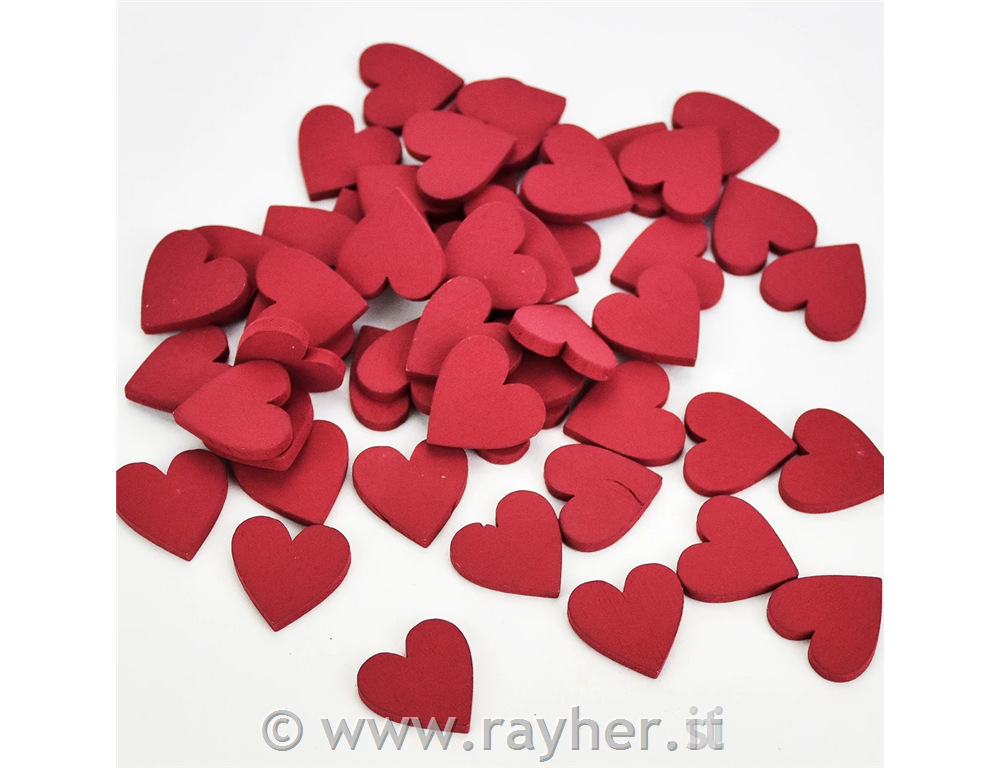 Leseni srčki, rdeči, 2cm, 50 kosov