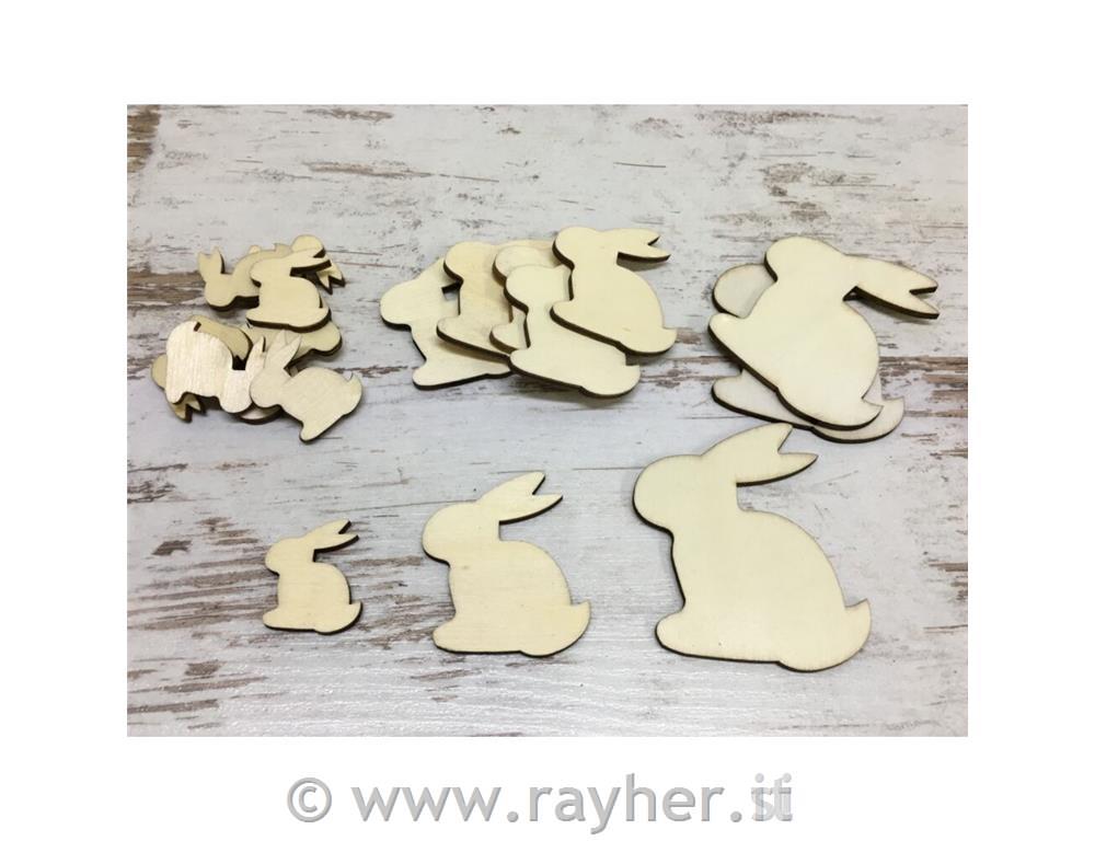 Coniglietti in legno, naturali, set da 18