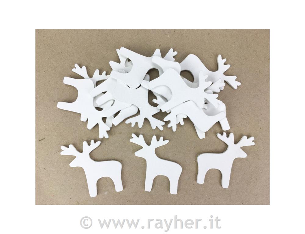 Renna in legno, bianca, 5cm, set di 5