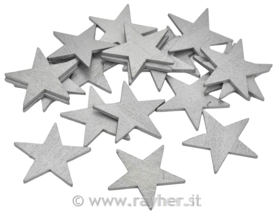 Stelle di legno, argento, 4,5 cm, set 5