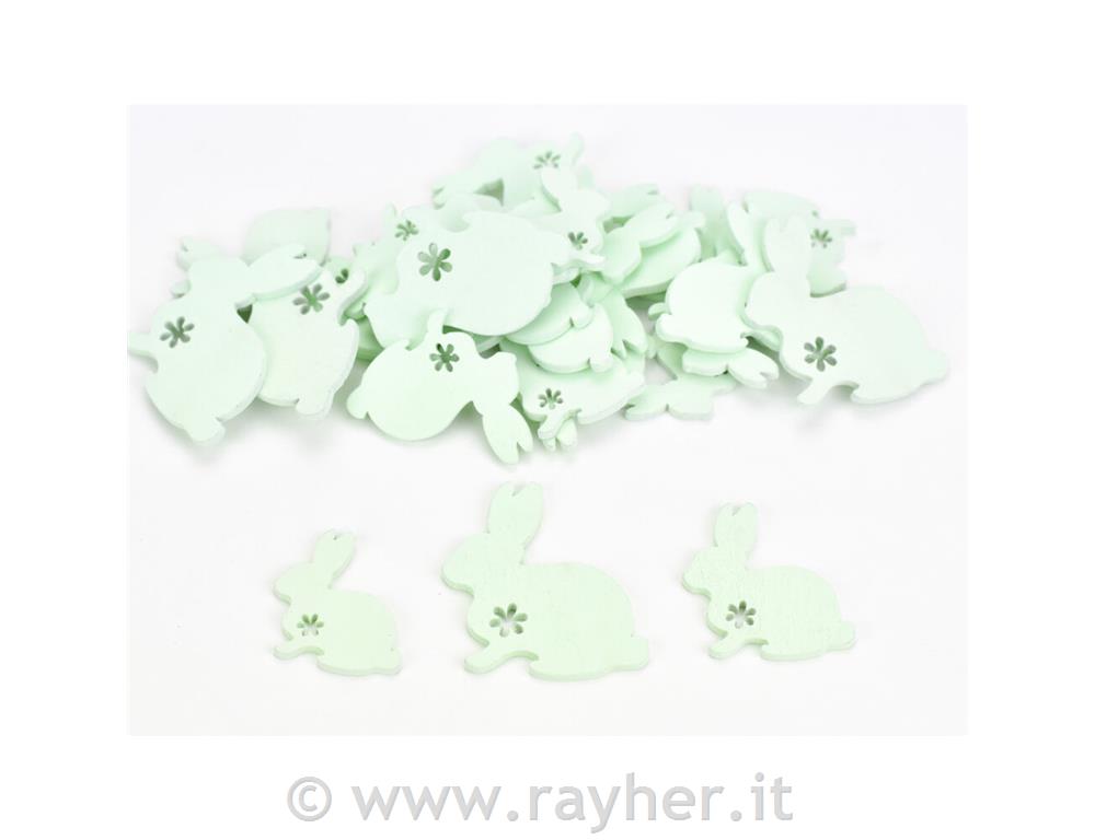 Coniglietti in legno, verde chiaro, set