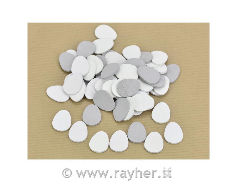 Lesena jajčka, belo-siva, 3cm, set 20