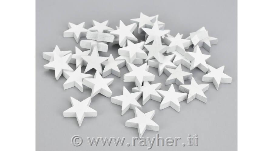 Decor in legno, stelline, 3cm, set 10,bianche