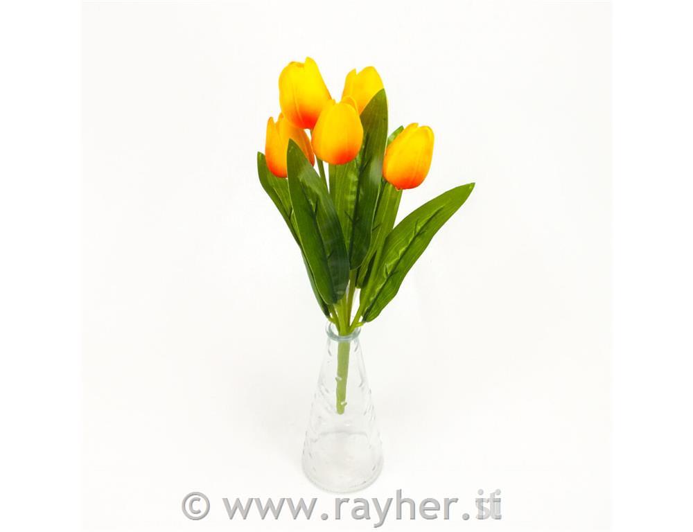 Šopek tulipanov, 5 cvetov, 30cm, rumeno-rdeči
