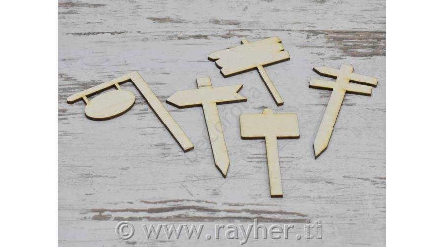 Leseni okraski, smerokazi, table, set 5