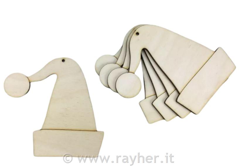 Decorazione in legno, Cappello di BaboNatale, set 5