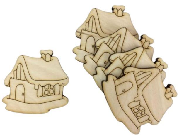 Decor in legno, casette invernali, 10cm,5pz