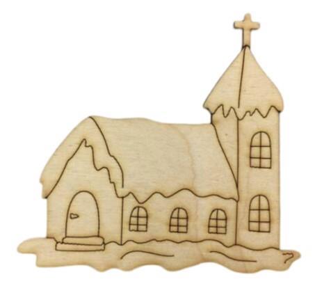 Decor in legno, chiesa innevata, 9x10cm