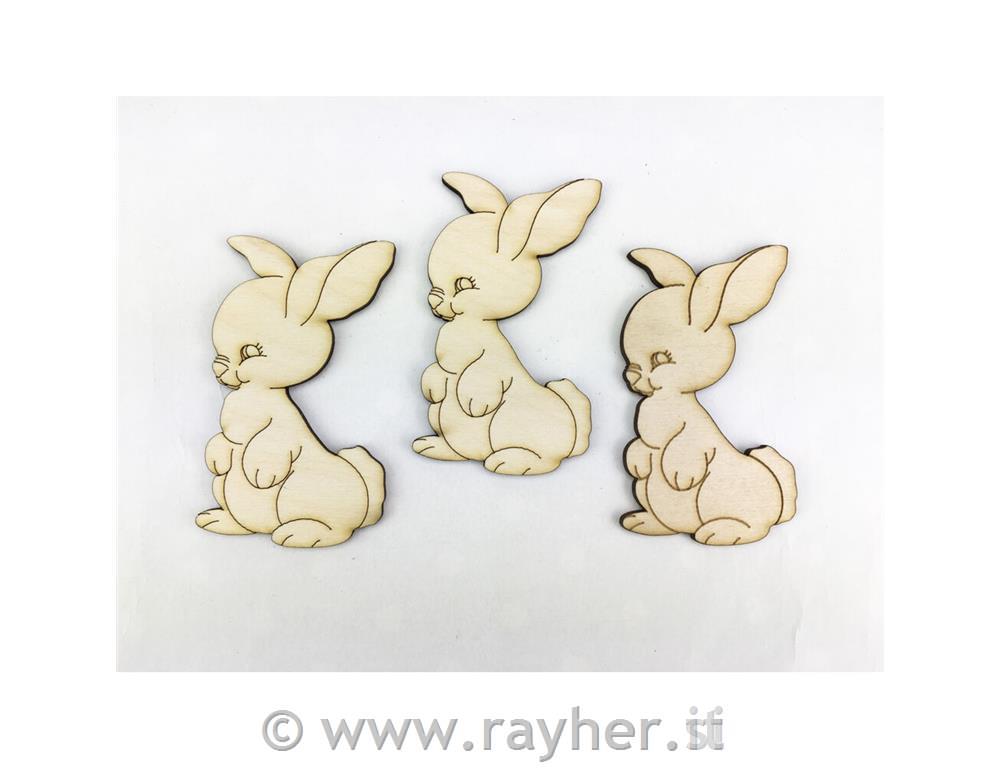 Coniglietti di legno, naturali, 8 cm