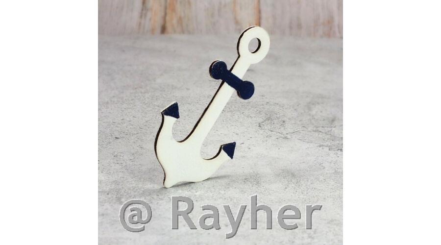 Ancora in legno, 15x8.5cm, bianco e blu