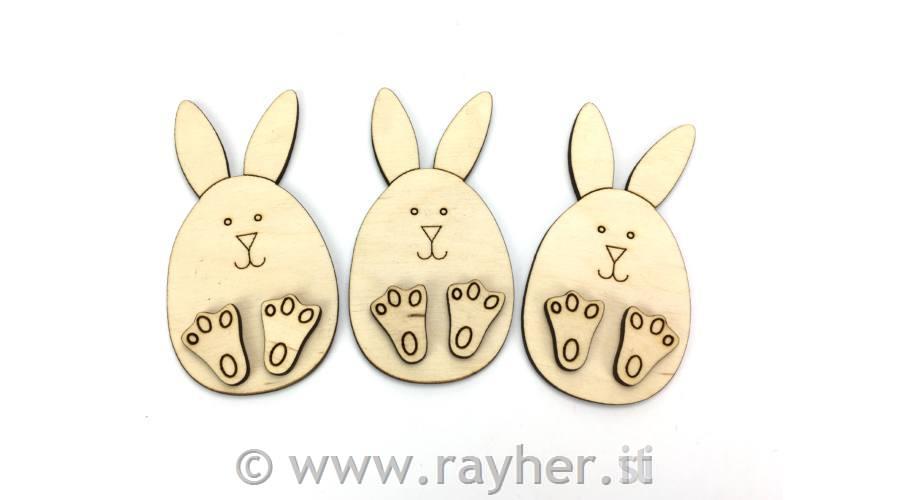 Coniglietto in legno, 10x5cm, set 3