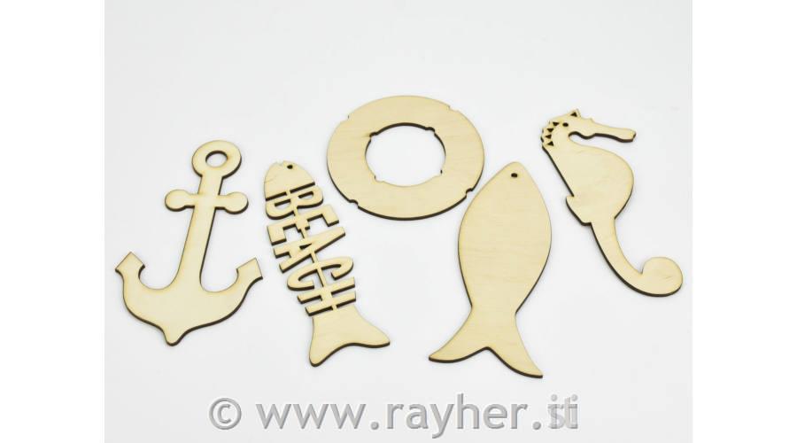 Leseni okraski, Morski, set 5