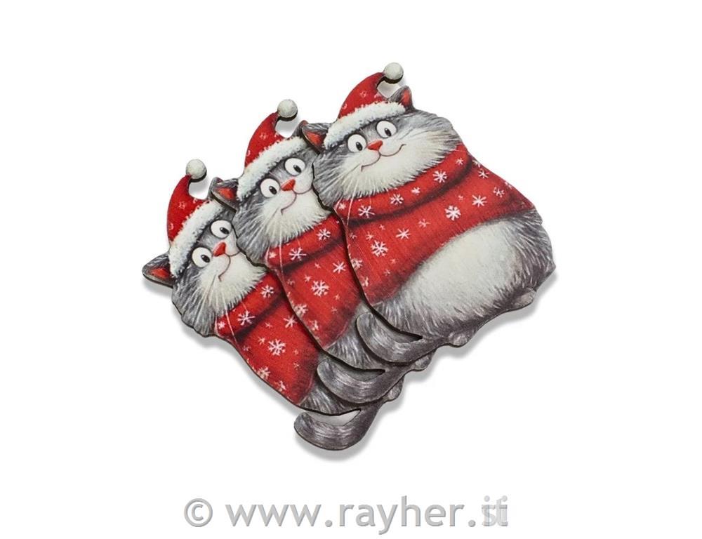 Leseni okrasek Božični mucki, set 3