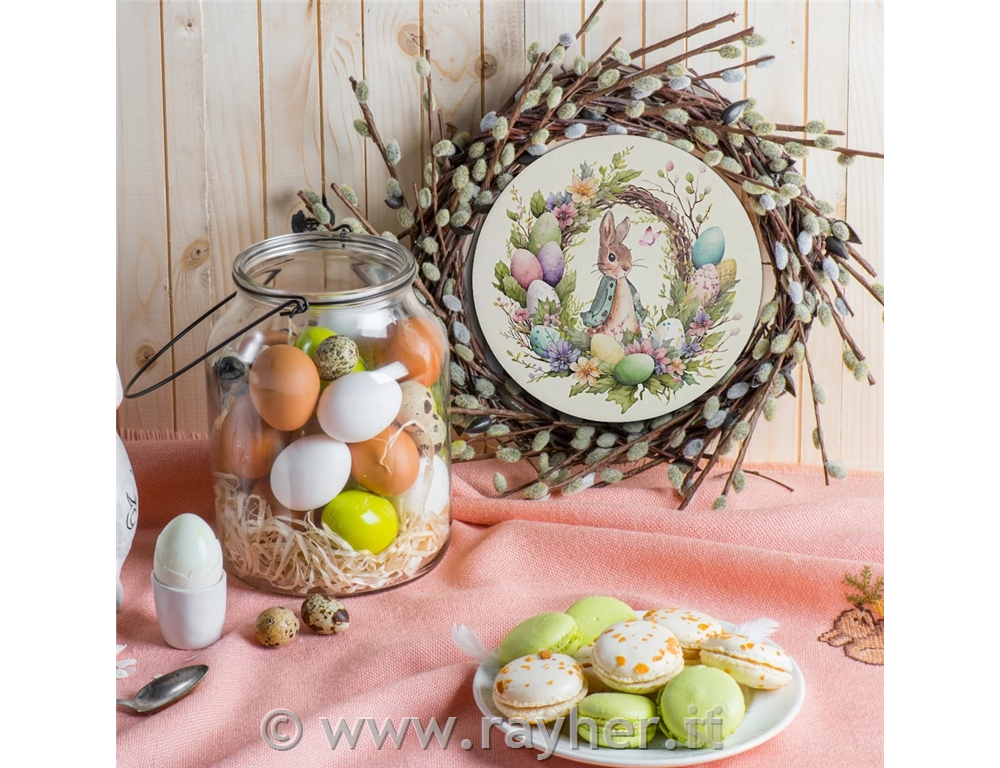 Decorazione in legno, Coniglietto nellaghirlanda, 11,8 cm