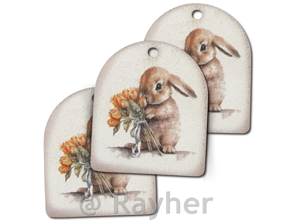Decorazioni in legno, Etichette con conilietti, set da 3