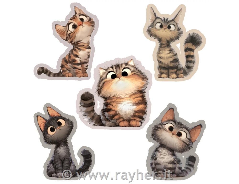 Decorazioni in legno, Gattini, set da 5