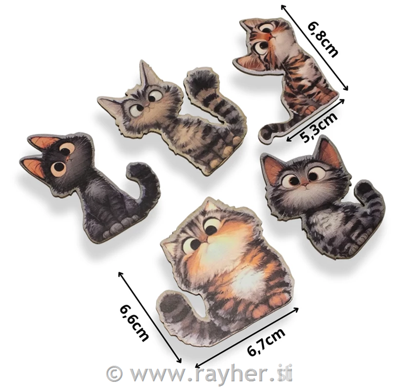 Decorazioni in legno, Gattini, set da 5