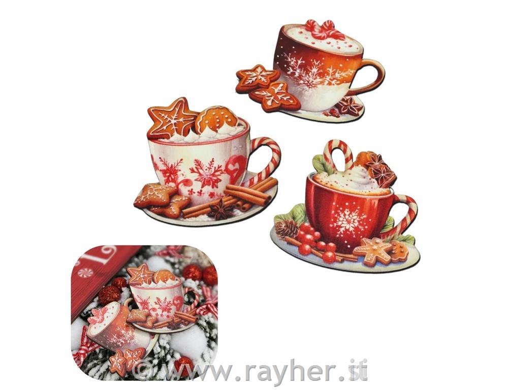 Decorazione in legno Tazze di cacao,set3