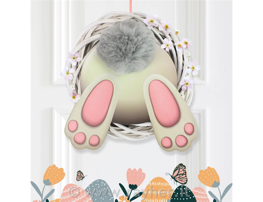 Decorazione in legno, Coniglietto con pon grigio