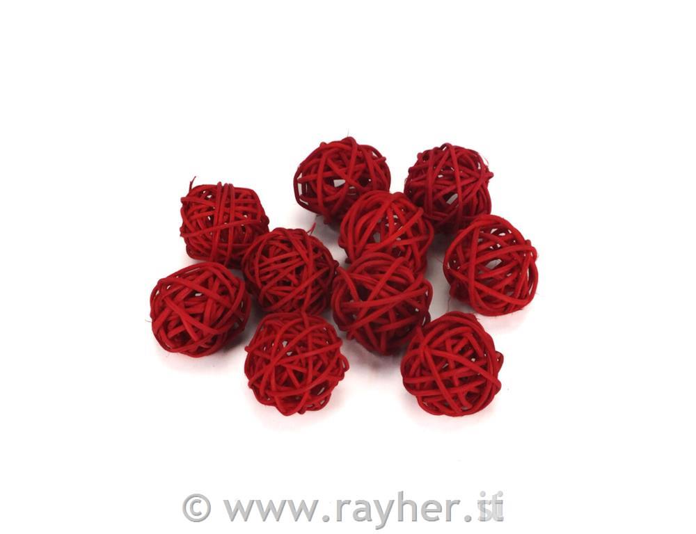 Kroglice ratan, 3cm, rdeče, set 10