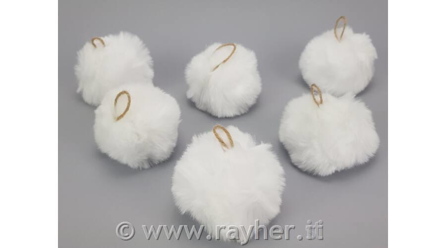 Pompon con cordoncino, bianco, 8cm