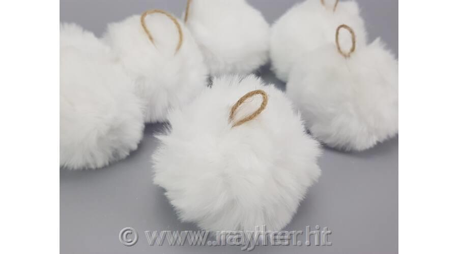 Pompon con cordoncino, bianco, 8cm