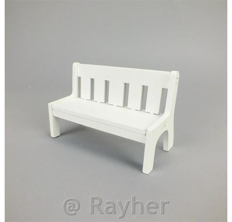 Mini panchina in legno, bianca, 10 cm