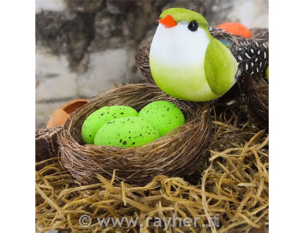 Nidi con uova, set di 3, gialo, verde, arancio