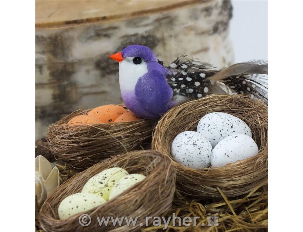 Nidi con uova, set di 3, bianco, giallo,arancio