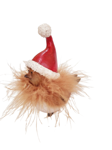 Uccello con cappello di Natale, 5,5x6 cm