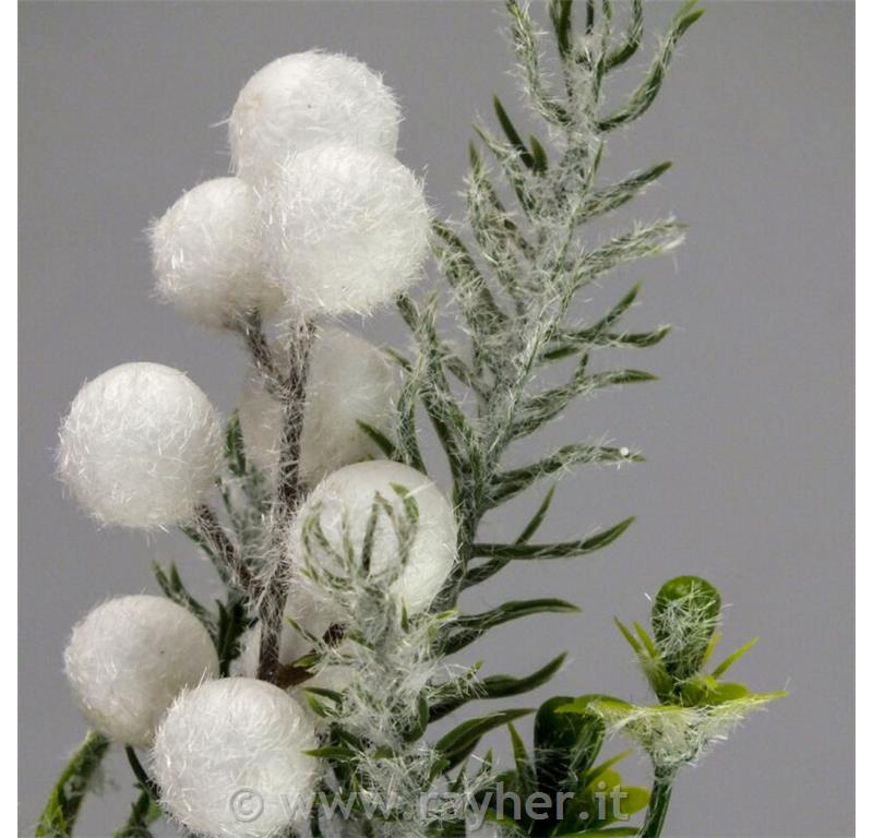 Zasnežena vejica z belimi bunkicami in jabolkom, 25cm