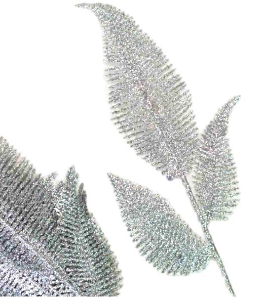 Foglia di piuma glitter, argento, 1 pz